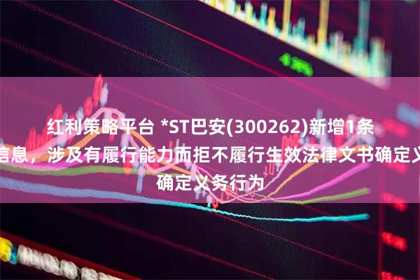红利策略平台 *ST巴安(300262)新增1条失信人信息，涉及有履行能力而拒不履行生效法律文书确定义务行为
