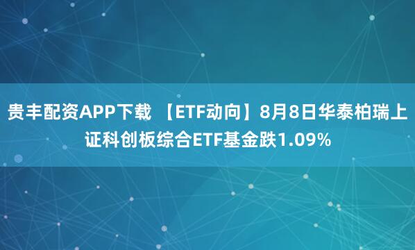 贵丰配资APP下载 【ETF动向】8月8日华泰柏瑞上证科创板综合ETF基金跌1.09%